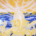 A detail from the Lighting Dance painting of a transparent golden Ganesha dancing in a turbulent sky with lighting emanating from the tip of his helmet.