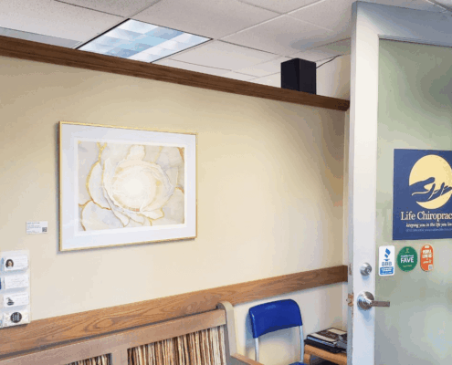 lc1photo_2025-10-14_13-52-01 Original floral paintings by Yohanna Jessup on display at Life Chiropractic in Oakland, California.