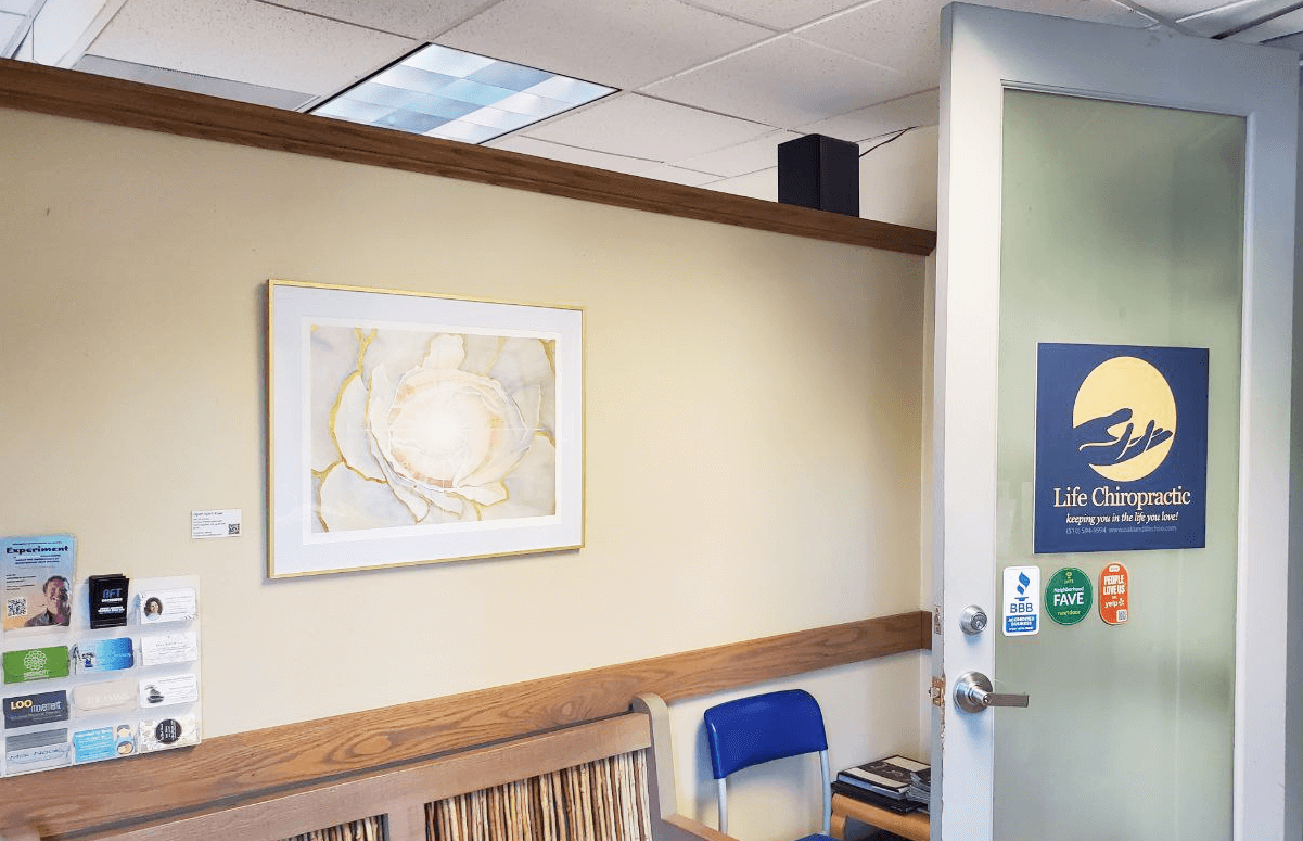 Original floral paintings by Yohanna Jessup on display at Life Chiropractic in Oakland, California.