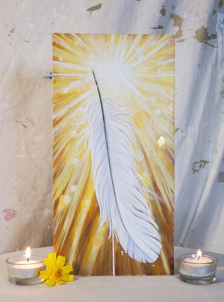 Original white feather altar painting — New Year blessing