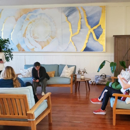 Peace Rose - a large scale painting in a meditation retreat center creates beauty and harmony in the community space.