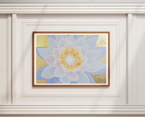 lotus_sanctuary_Frame_ Lotus Sanctuary Lux print framed, with 24k gold and hand painted embellishment.