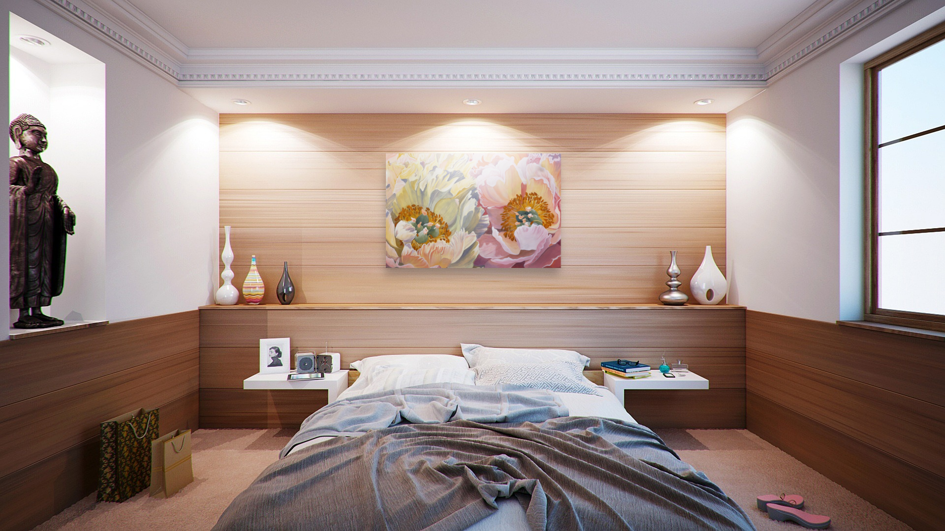 peonies_lifestyle_keresi72-bedroom-416062_1920 Original peony painting in a serene bedroom setting — Peonies (Union) by Yohanna Jessup, fine art for partnership and relationship spaces