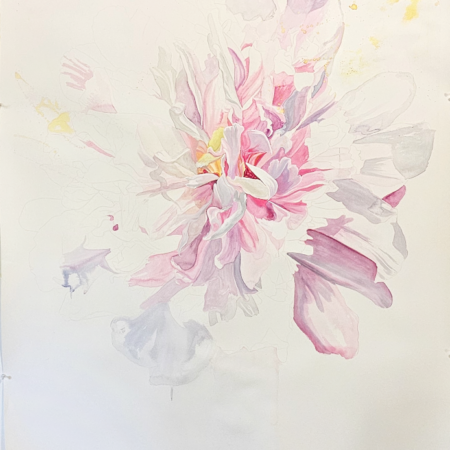 Joy Bomb original peony mixed media painting on paper.