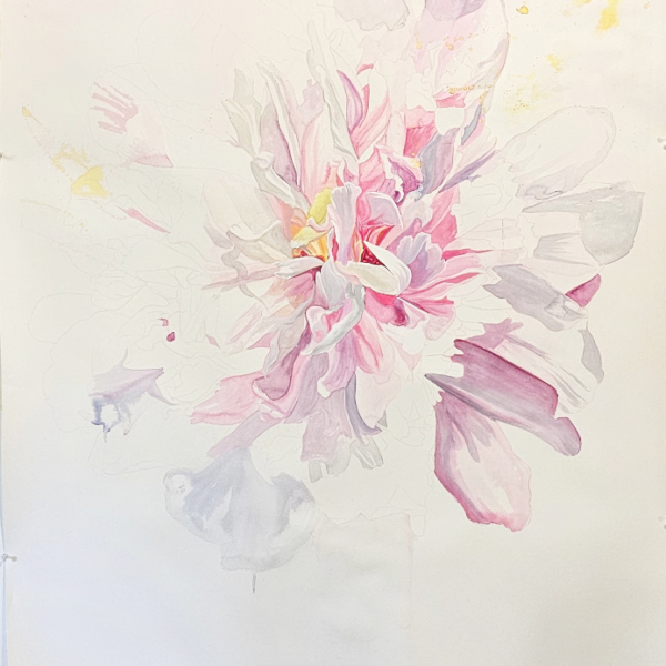 Joy Bomb original peony mixed media painting on paper.