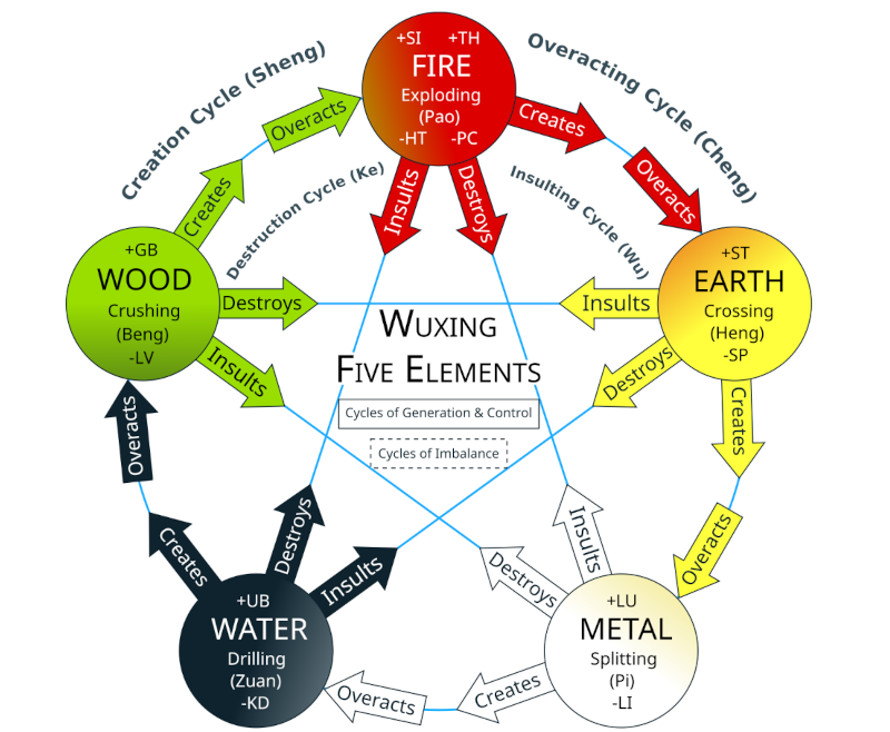 Wuxing - Five Elements - Cycle Balance Imbalance_Manonastreet_800x600 Cycle of Five transformations illustration