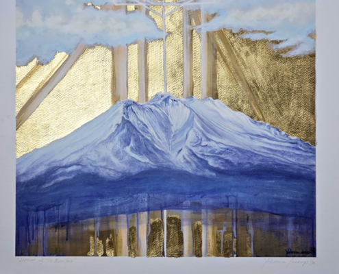 02_heart_of_the_mountain_luxprint_18x24_yohanna_jessup Detail of Heart of the Mountain, a hand painted and gilded LUX print of Mt Shasta by artist Yohanna Jessup