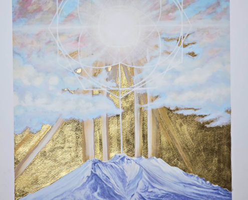 03_heart_of_the_mountain_luxprint_18x24_yohanna_jessup Detail of Heart of the Mountain, a hand painted and gilded LUX print of Mt Shasta by artist Yohanna Jessup