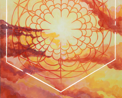 05_transmute_detail_yohanna_jessup Detail of Transmute gold leaf heart sacred geometry art print by Yohanna Jessup